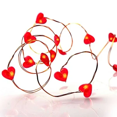 Abbildung von hellum LED Lichterkette Herz en Batterie betrieben(2AA), 20er rote Herzen mit LEDs Kupfer Draht innen, 110cm Lichtlänge für Valentinstag Hochzeit Jahrestage Muttertage Deco 570854