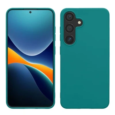 Abbildung von kwmobile Hülle kompatibel mit Samsung Galaxy S24 TPU Silikon Handyhülle weich schlank Case stoßabsorbierend flexibel kabelloses Laden Petrol matt