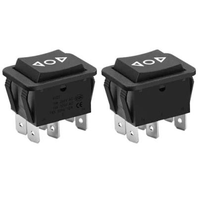 Abbildung von Heschen Wipptaster 16A 250VAC EIN AUS Momentan DPDT 6 Klemmen Schwarz 2Pack