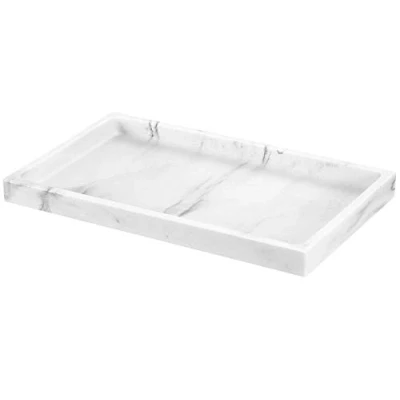 Abbildung von Luxspire Badezimmertablett, Harz Schminktisch Tablett Organizer Deko Rechteckig Schmucktablett Schmuckaufbewahrung Mini Schale für Gewebe, Kerzen, Handtuch, Kleine Kosmetisch, Pflanzen Kies Weiß