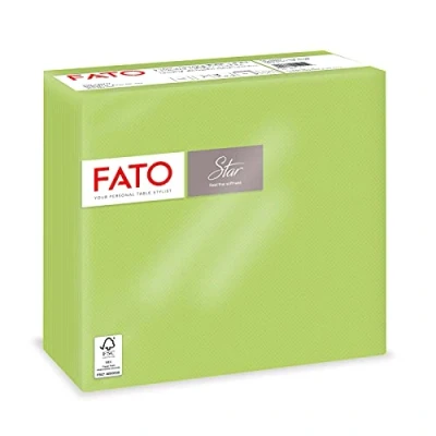 Abbildung von Fato, Einwegpapierservietten, Softness und Softness, Packung mit 40 Servietten, Größe 38x38 gefaltet in 4, 2 lagig, Farbe Apfelgrün, 100% reines Zellulosepapier, FSC zertifiziert