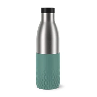 Abbildung von Emsa Bludrop Color Drinking Trinkflasche N31102 Edelstahl 0,7 L Hält 24h Kalt / 12h Heiß Quick Press Verschluss Silikon Manschette Petrol
