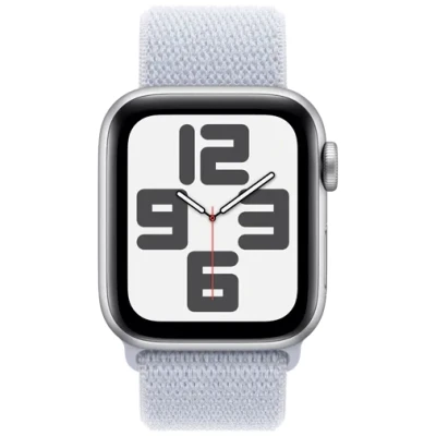 Abbildung von Apple Watch SE 2024 40mm Silber (Hellblaues Nylon Armband)