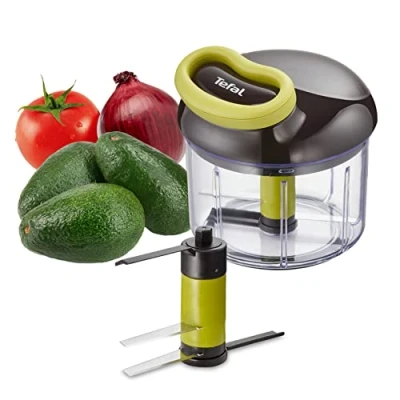 Abbildung von Tefal K13204 Ingenio 5 Sekunden Zerkleinerer ohne Strom Fassungsvermögen: 900ml Multizerkleinerer Universalzerkleinerer für Gemüse, Obst, Nüsse, Knoblauch, Babynahrung Schwarz/Grün/Transparent