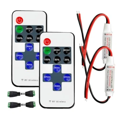 Abbildung von Taikuwu 2 Stücke LED Streifen Controller Strip Dimmer Kontroller DC 5V 24V 12A Empfänger RF Wireless Remote Stripe Fernbedienung Regler für polig SMD 5050 3528 2835 5630 Band