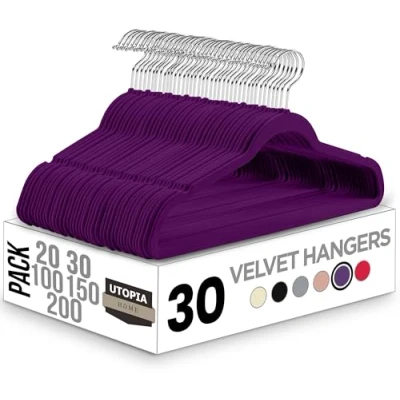 Abbildung von Utopia Home Premium Samt Kleiderbügel rutschfeste &amp; langlebige 360 Grad drehbare Haken Hochbelastbare 30er Pack, Lila
