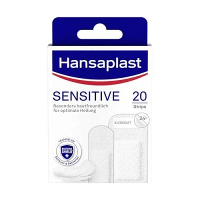 Abbildung von Hansaplast Sensitive Pflaster (20 Strips), hautfreundliche und hypoallergene Wundpflaster mit Bacteria Shield &amp; sicherer Klebkraft, schmerzlos zu entfernende