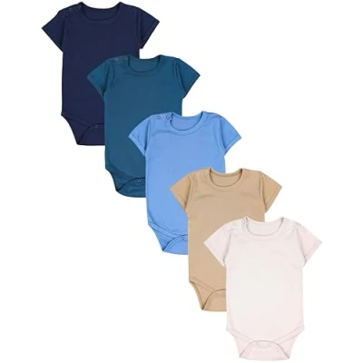 Abbildung von TupTam Jungen Baby Body Kurzarm in Unifarben 5er Pack, Farbe: Beige Hellbeige Petrolgrün Jeansblau Dunkelblau, Größe: 98