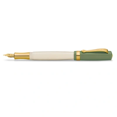 Abbildung von Kaweco STUDENT Füllhalter 60&#039;s Swing I Premium Füllfederhalter für Tintenpatronen mit hochwertiger Stahlfeder in Grün &amp; Creme Nostalgischer Luxus Füller 16 cm Federbreite: F (Fein)