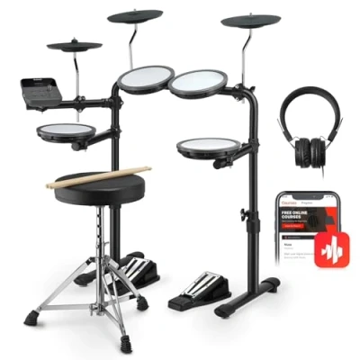 Abbildung von Donner DED 70 Electric Drum Sets E Kids Beginner mit Mesh Pad Portable Kit Tragbares Ladegerät Throne Sticks Kopfhörer Weihnachten Geburtstag Geschenk für Kinder