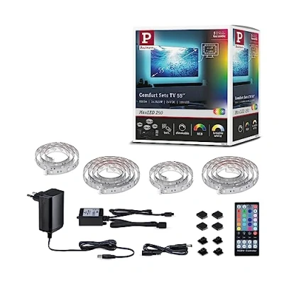 Abbildung von Paulmann 78875 MaxLED 250 LED Strip TV Comfort Basisset 55 Zoll 3,6m 20,5W 277lm/m 30LEDs/m RGBW+ 24VA dimmbar, Silber