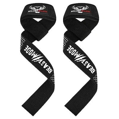 Abbildung von BEAST RAGE Zughilfen für Krafttraining (Fitness Straps) Kreuzheben Gurte Frauen Männer (Gepolstert) Gewichthebergurte Baumwolle Handgelenkstütze Griffe Hantel Bar (Lifting (Weißes Silikon)