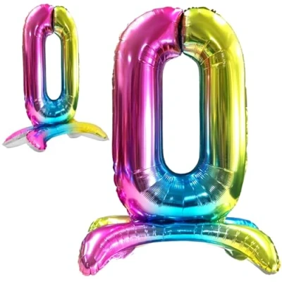 Abbildung von Luftballon Geburtstag Zahl 0 Mehrfarbig Stehende Foil XXL Riesen Folienballon 82cm Geburtstagsdeko Ballon Deko zum Geburtstag.