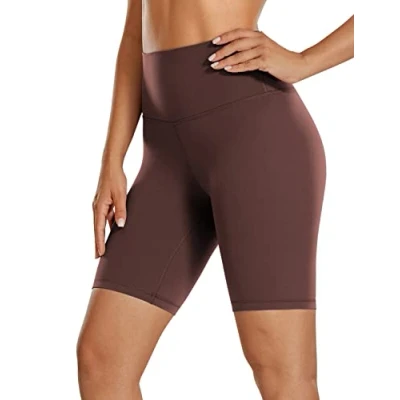 Abbildung von CRZ Yoga Womens Kurze Sporthose Laufshorts Sommer Radlerhose High Waist Fitness Shorts ButterLuxe 15cm Taupe 38