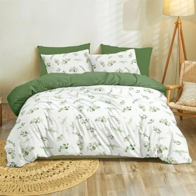 Abbildung von Dreamzie Bettwäsche Set 200x200 cm mit 2 Kissenbezügen 65x65 Botanic Motiv Salbeigrün Erwachsene aus 100% Mikrofaser Zertifiziert ohne Chemikalien (Oeko TEX)