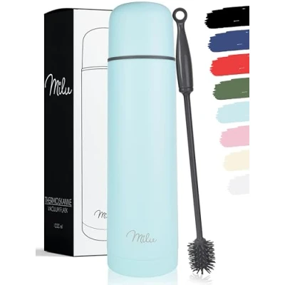 Abbildung von Milu Thermosflasche Thermoskanne Isolierflasche 1L, 750ml, 500ml Isolierte Edelstahl Trinkflasche, 100% Auslaufsicher, Doppelwandisolierung (Babyblau, 500ml)