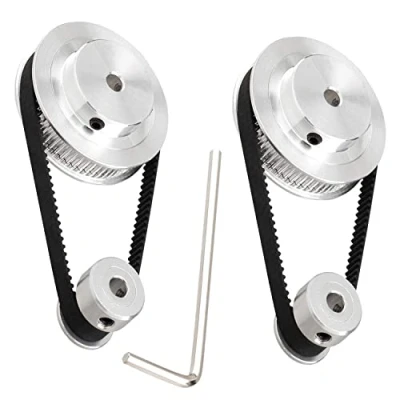 Abbildung von TUZUK 2 teiliges Set GT2 Synchronrad 20 und 60 Zähne, 5 mm Bohrung, Aluminium Zahnriemenscheibe mit Stück Länge, 200 Breite, 6 Riemen (20 60T 5B 6)