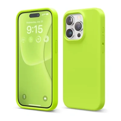 Abbildung von elago Kompatibel mit iPhone 15 Pro Hülle, Flüssiges Silikon, Stoßfest, Weiches Mikrofaserfutter, Kratzfest, 15,5 cm (6,1 Zoll) (Limettengrün)