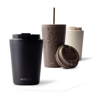 Abbildung von MAMEIDO Thermobecher 350ml, 470ml &amp; 700ml dichter Kaffeebecher to go aus Edelstahl doppelwandig isoliert, auslaufsicher Coffee Becher warmhaltend (Rich Black, 0,35l)