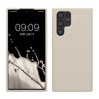 Abbildung von kwmobile Hülle kompatibel mit Samsung Galaxy S22 Ultra Silikon Handy Case Handyhülle weiche Oberfläche kabelloses Laden Creme matt