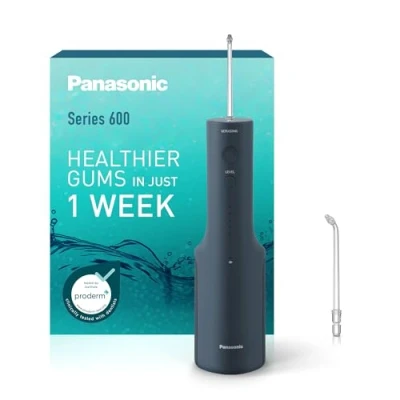 Abbildung von Panasonic Series 600 Ultraschall Munddusche EW DJ66 A303, für Zähne, 200 ml, IPX7, 2 Ultraschalldüsen, 5 Wasserdruckstufen, Reisezubehör, Navy Blau