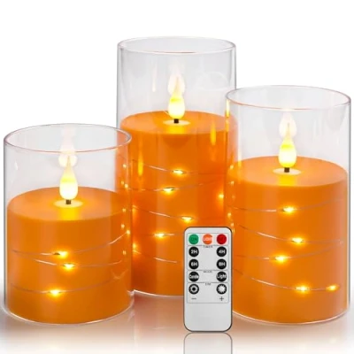Abbildung von Da by Flammenlose Kerzen, Orange Licht String Kerzen,Batterie Kerzen