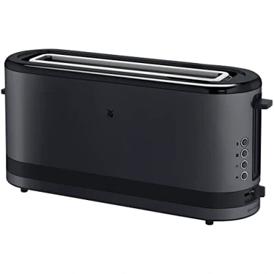 Abbildung von WMF Küchenminis Langschlitztoaster 2 Scheiben mit Brötchenaufsatz, Toaster schmal, XXL, Bagel Funktion, 7 Bräunungsstufen, 900W, edelstahl matt, schwarz