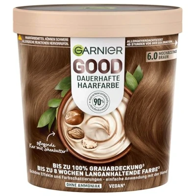 Abbildung von Garnier GOOD Dauerhafte Haarfarbe 6.0 Mochaccino Braun Coloration ohne Ammoniak, bis zu 100% Grauabdeckung, 1 Stk.