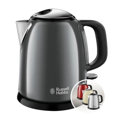 Abbildung von Russell Hobbs Wasserkocher klein [1,0l] Colours+ Edelstahl Grau (2400W, Schnellkochfunktion, herausnehmbarer Kalkfilter, außenliegende Wasserstandsanzeige, kleiner Reisewasserkocher)Teekocher 24993 70