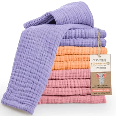 Abbildung von LAYNENBURG 10er Set Premium Spucktücher Baby aus extra weichem Musselin 100% Baumwolle 30x50cm Oeko Tex 100 tücher als Mulltücher, Mullwindeln oder Stoffwindeln (Mehrfarbig Girl)
