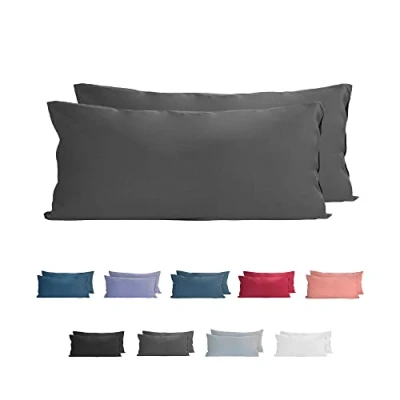 Abbildung von Komfortec 100% Baumwolle Kissenbezüge 2er Set 40x80 cm, Superweicher Premium Jersey Kopfkissenbezug 150 g/m², Kissenhülle, Anthrazit