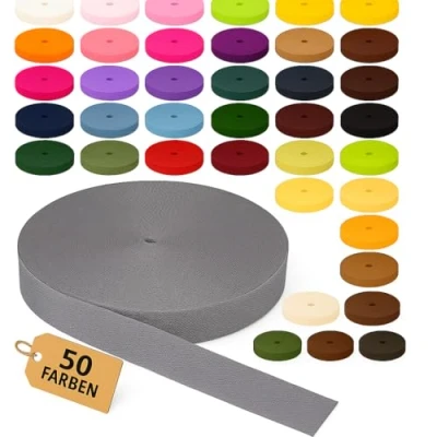 Abbildung von KBBB Gurtband Polypropylen 2m oder 5m lang 50 Farben Breiten: 10mm 15mm 20mm 25mm 30mm 40mm 50mm