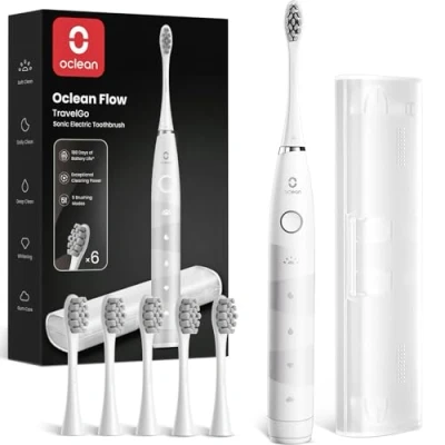 Abbildung von Oclean Elektrische Zahnbürste TravelGo FlowSet, 180 Tage Akkulaufzeit Sonic Electric Toothbrush mit Reiseetui und 6 Bürstenköpfen, 5 Modi Schallzahnbürste IPX7 Wasserdicht, Weiß