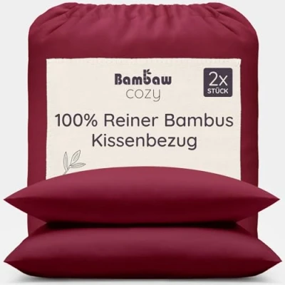 Abbildung von Kissenbezug Rot 2er Set Kissenhülle 80x80 cm Bettwäsche Bambus Allergiker Winter und Sommer Kühlkissenbezüge Weiche Anti Milben Bambaw