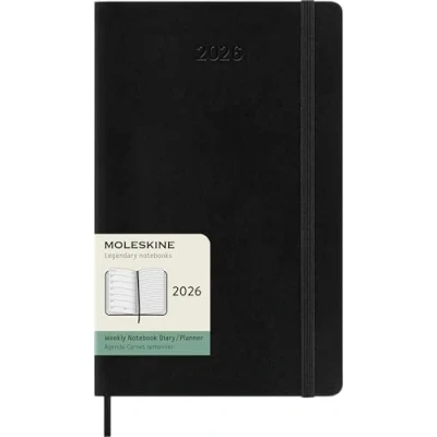 Abbildung von Moleskine Wochenplaner, Wochenagenda 2026 12 Monate mit Platz für Notizen, weichem Einband und Gummibandverschluss, Großformat 13x21, Farbe Schwarz