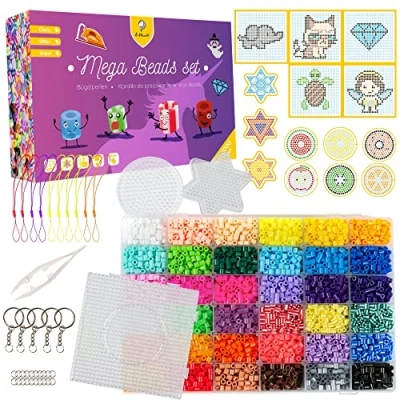 Abbildung von La Manuli 11.000 Sortiert Bügelperlen Mega Beads Set Steckperlenset Mit Platte Zubehör Muster 36 Farben (enthält Glitzer und Sniped Perlen) jeder Marke Kompatibel