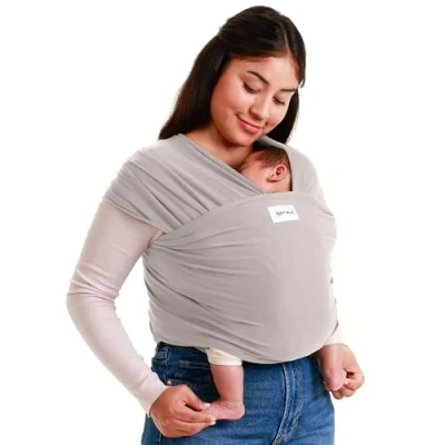 Abbildung von Sleepy Wrap Tragetuch Baby Neugeboren bis Kleinkind Freihändige Trage, Elastisches Neugeboren, Ergonomisches Tragetuch, Einfach zu bindende Babytrage (Light Grey)