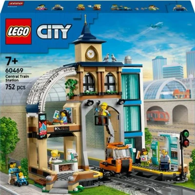Abbildung von LEGO City Set Hauptbahnhof mit Spielzeug Wartungsfahrzeug, Aufzug, Fahrkartenautomat, 2 Bahnsteigen und einem Gleisstück sowie 6 Mini Figuren Geschenk für Jungen Mädchen ab 7 Jahren 60469