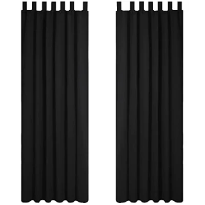 Abbildung von Deconovo Vorhang Blickdicht Schlaufen Gardinen Schlafzimmer Thermogardine Schlaufenschal, 175x140cm(HöhexBreite), Schwarz, 2er Set