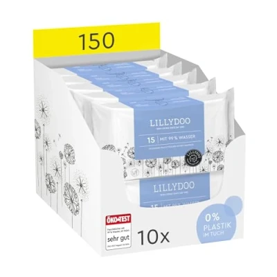 Abbildung von LILLYDOO Baby Feuchttücher mit 99% Wasser, 10 x 15 Stück (150 Feuchttücher), 100% plastikfreies Tuch, ohne Parfüme &amp; mild wie Watte und Wasser (FSC Mix)