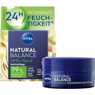 Abbildung von NIVEA Natural Balance regenerierende Nachtpflege (50 ml), Feuchtigkeitsscreme mit Bio Arganöl, Jojoba und Mandelöl, pflegende Nachtcreme für jeden Hauttyp