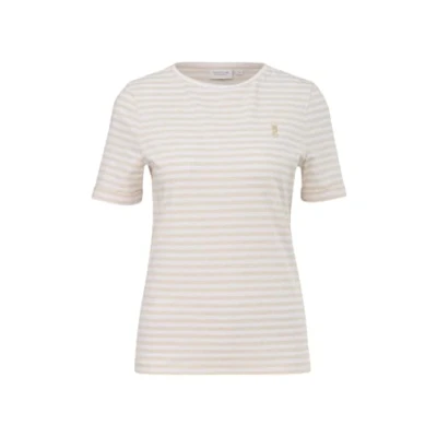 Abbildung von comma casual identity A Rayures Tshirt print, Damen, Größe: 34, Helles beige