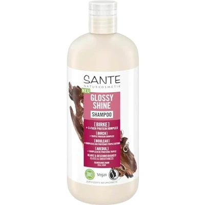 Abbildung von SANTE Naturkosmetik Glossy Shine Shampoo Bio Birkenblattextrakt + 3 Fach Protein Komplex, vegane und feuchtigkeitsspendende Haarpflege für mehr Glanz Geschmeidigkeit, mit zartem Kokosduft, 500 ml