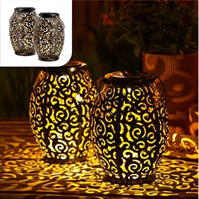 Abbildung von Gadgy Orientalische Laterne Solarlampen für außen Garten 2er Set Wasserdichte solar Leuchten als Deko draußen Marokkanische Laternen Gartenleuchten