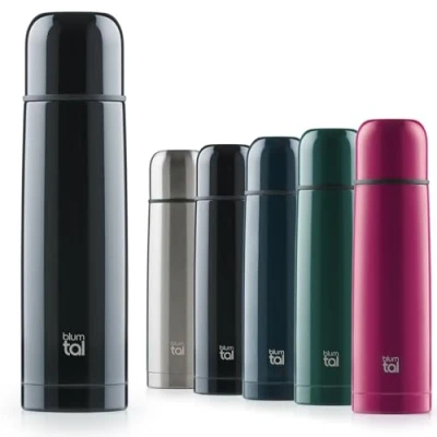 Abbildung von Blumtal® Thermosflasche 1L BPA freie Thermoskanne für warm&amp;kalt auslaufsichere Isolierflasche 1000ml Edelstahl rostfrei mit Becher/Thermoskanne Thermosflaschen Schwarz