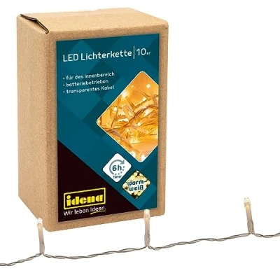 Abbildung von Idena 8582065 LED Lichterkette mit 10 LEDs in Warmweiß, 6 Stunden Timer Funktion, batteriebetrieben, ca. 1 m lang, Deko für Innen, zum Basteln, als Party Deko, Weihnachtsdeko, zur Hochzeit