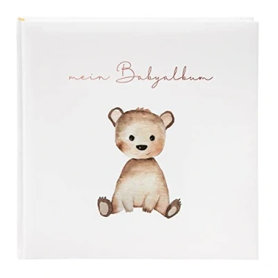 Abbildung von goldbuch 24 458 Fotoalbum Teddybär Foto Album 60 weiße Seiten für 120 Bilder, Babyfotobuch Mädchen und Jungs, Kunstdruck, Babyalbum Beige, Fotobuch 25 x 4 cm
