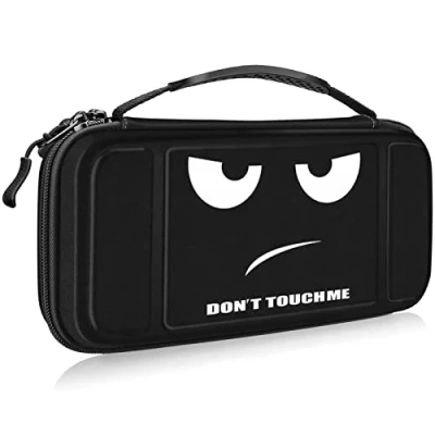 Abbildung von Fintie Tragetasche für Nintendo Switch/Switch OLED Modell [Stoßfeste] Hartschalen Aufbewahrung mit 10 Spielkartenhaltern, Haltegurt Switch Konsole und Zubehör, Don&#039;t Touch