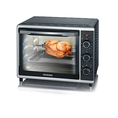 Abbildung von SEVERIN Back und Toastofen mit Umluftfunktion, Mini Backofen Grillrost Backblech, 30 L Kapazität, 1.600 W, silber /schwarz, TO 2056