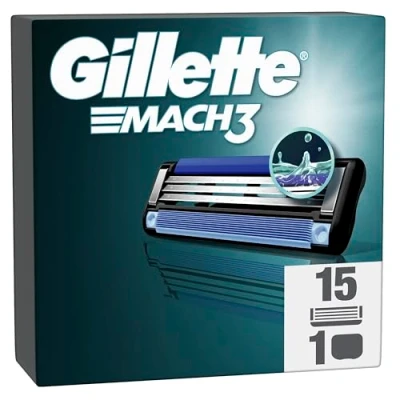 Abbildung von Gillette Mach3 Rasierklingen für Männer, 15 Original Ersatzklingen, Klingen Herren mit Gleitstreifen ein sanftes Gleiten und Klingenbeschichtung, inkl. Reiseschutzkappe